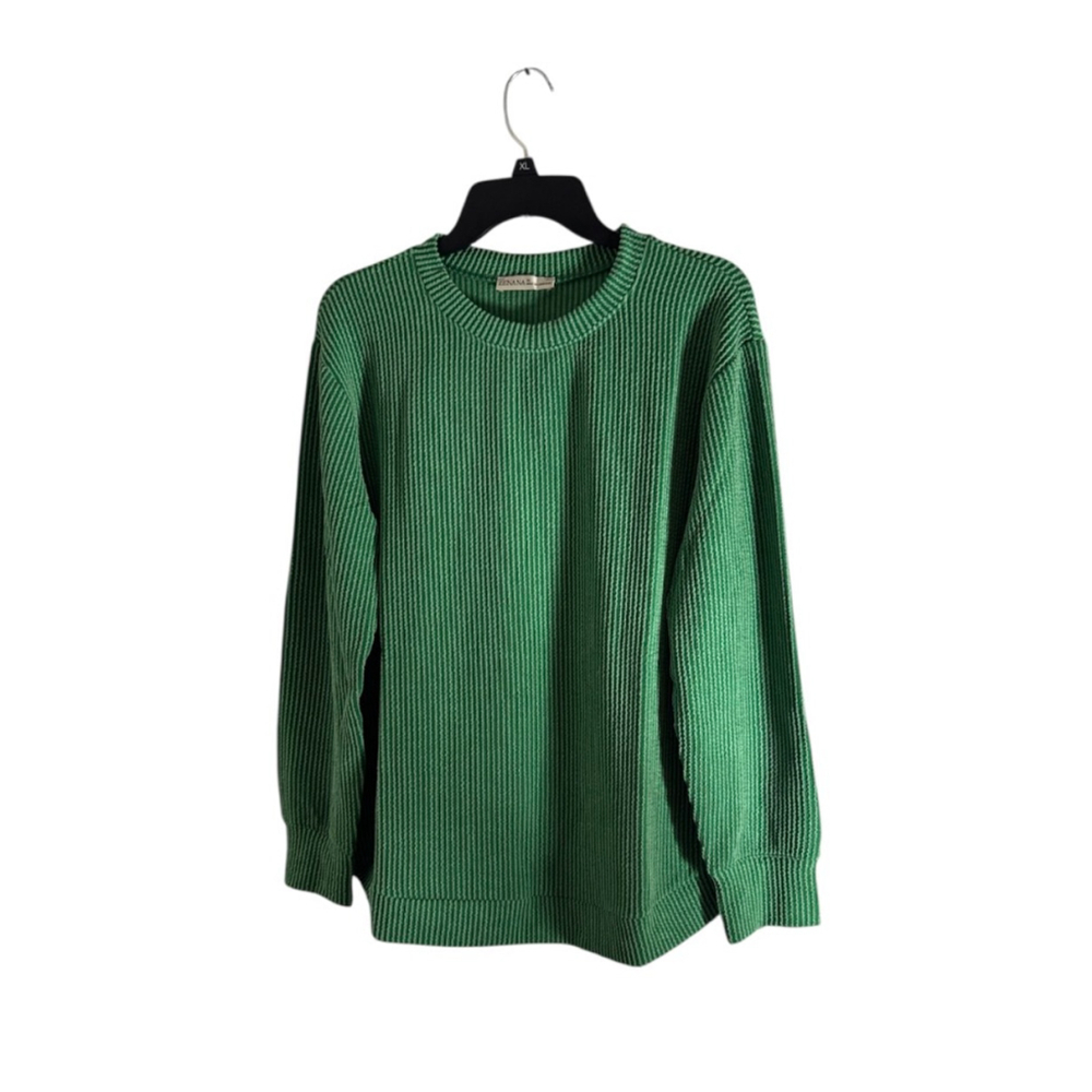 Women's ZENANA Green Ribbed Crew Neck Sweater M